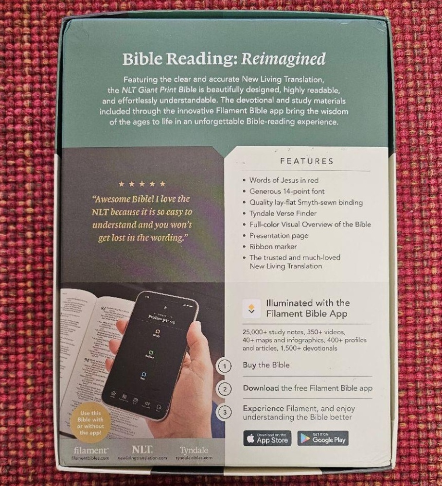 New! NLT Giant Print Bible Filament Enabled Black Imitation Leather Tyndale Red - Picture 4 of 4